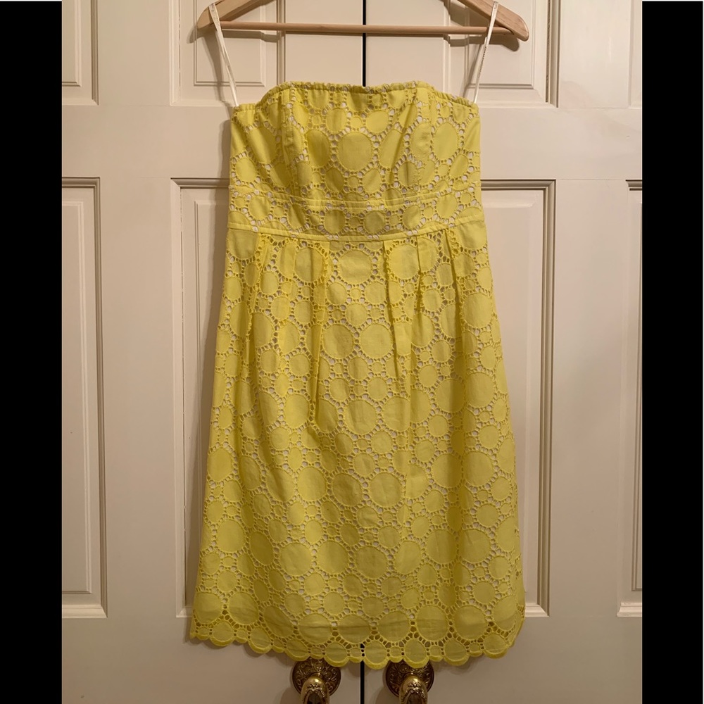 Soshanna Yellow Eyelet Strapless Dress